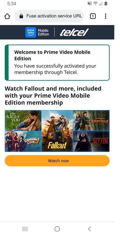Engagement-focused Prime Video Mobile Edition success screen with content shelves
