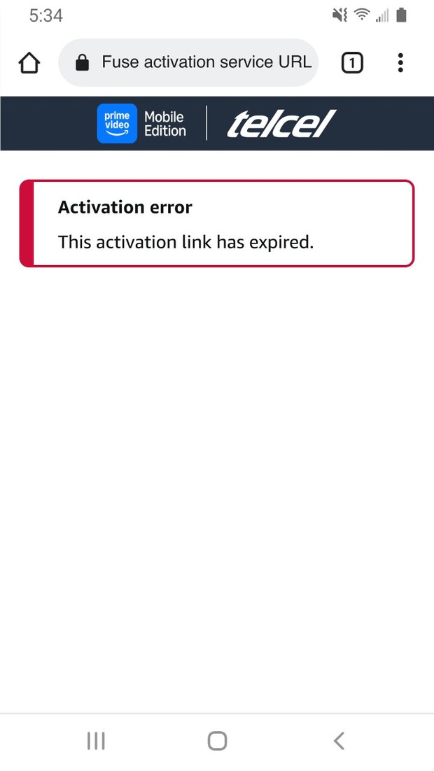 Telcel PVME activation error reading This activation link has expired.