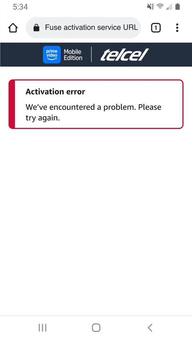 Telcel PVME activation error reading We've encountered a problem. Please try again.