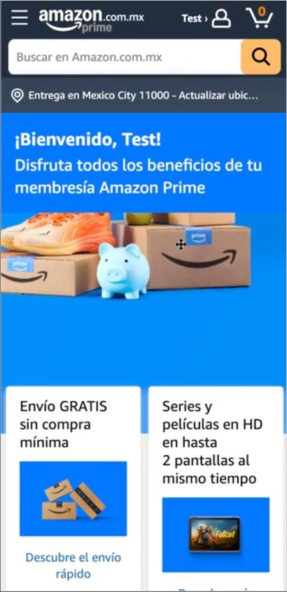 Prime activation success page on Amazon.com.mx mobile web