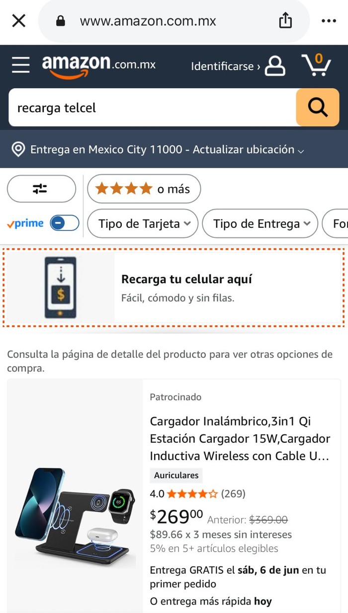 Amazon.com.mx search — Recarga tu celular aquí sparkle