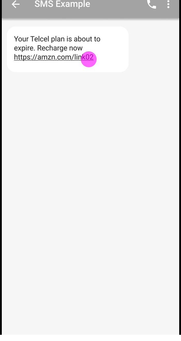 Telcel recharge reminder SMS with an Amazon link