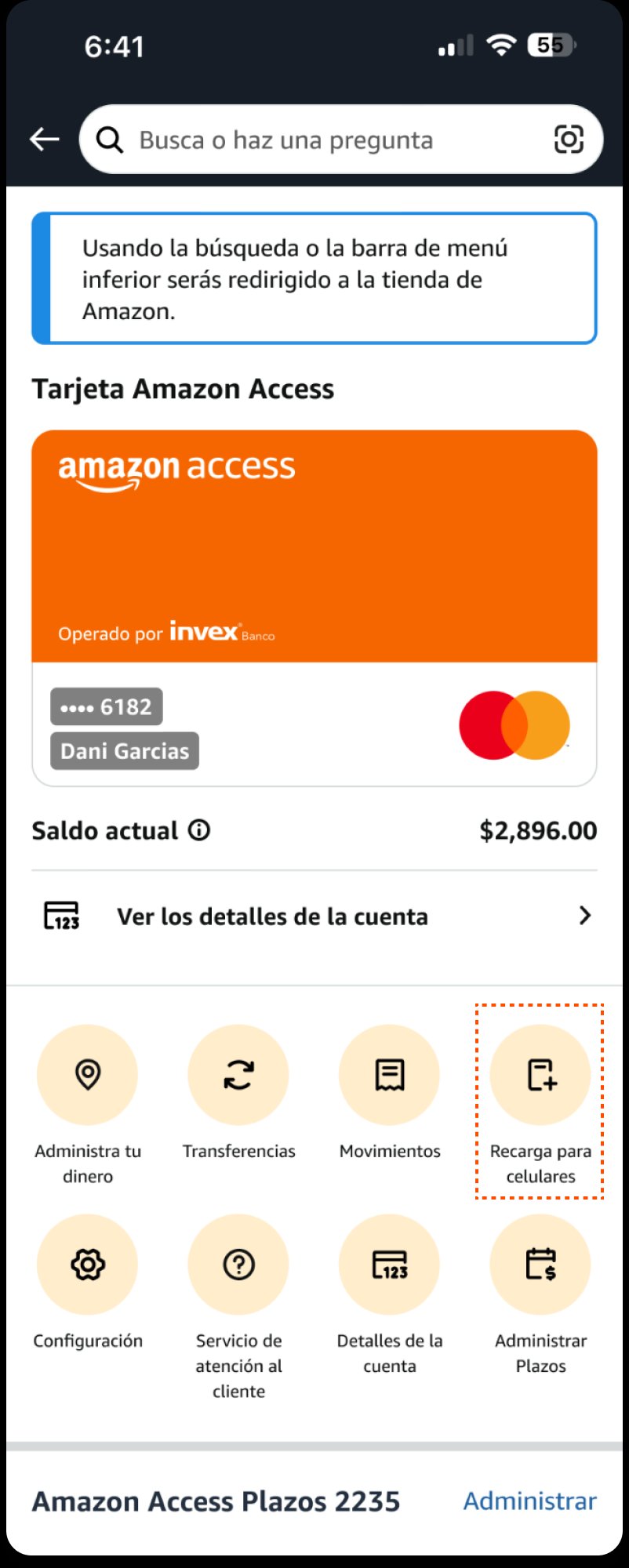 Amazon Access wallet — Recarga para celulares