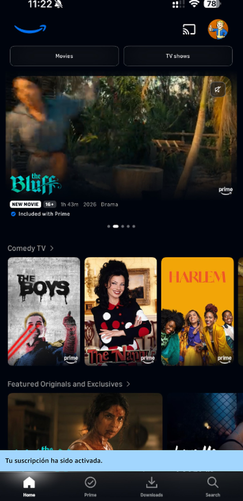 Subscription activated confirmation on home screen
