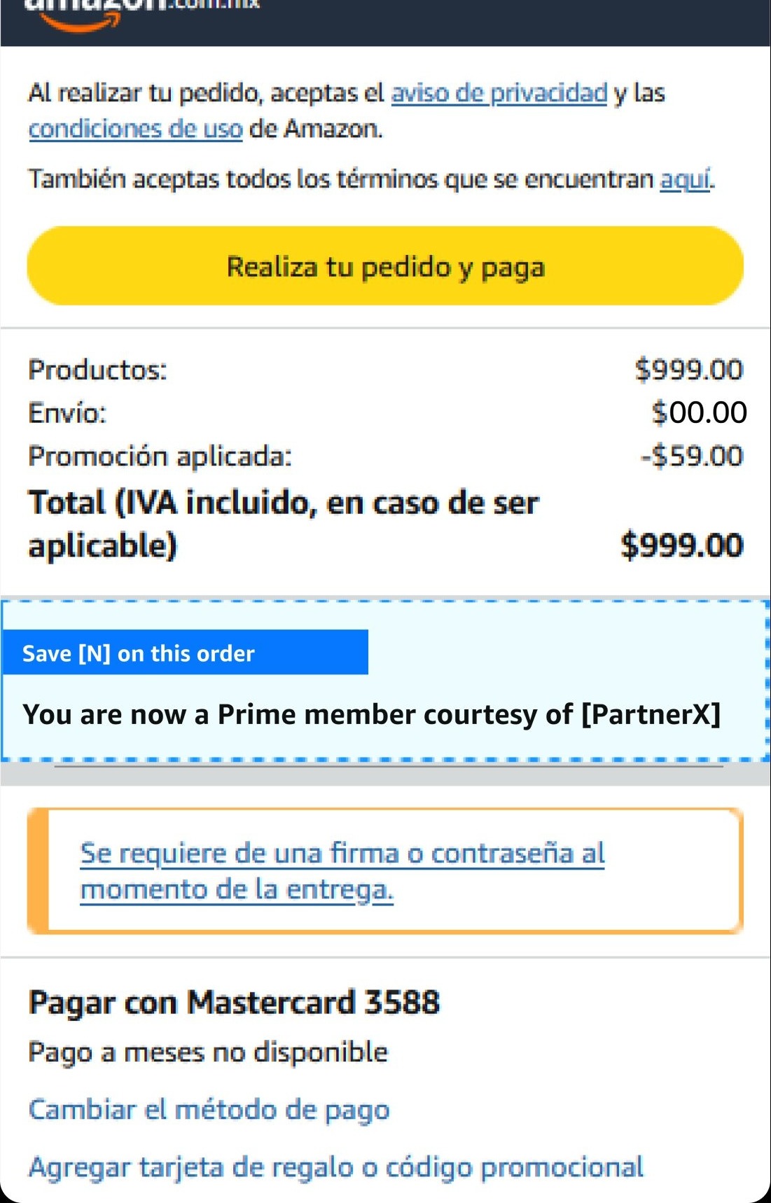 UPDP order confirmation, now a Prime member, Mexico
