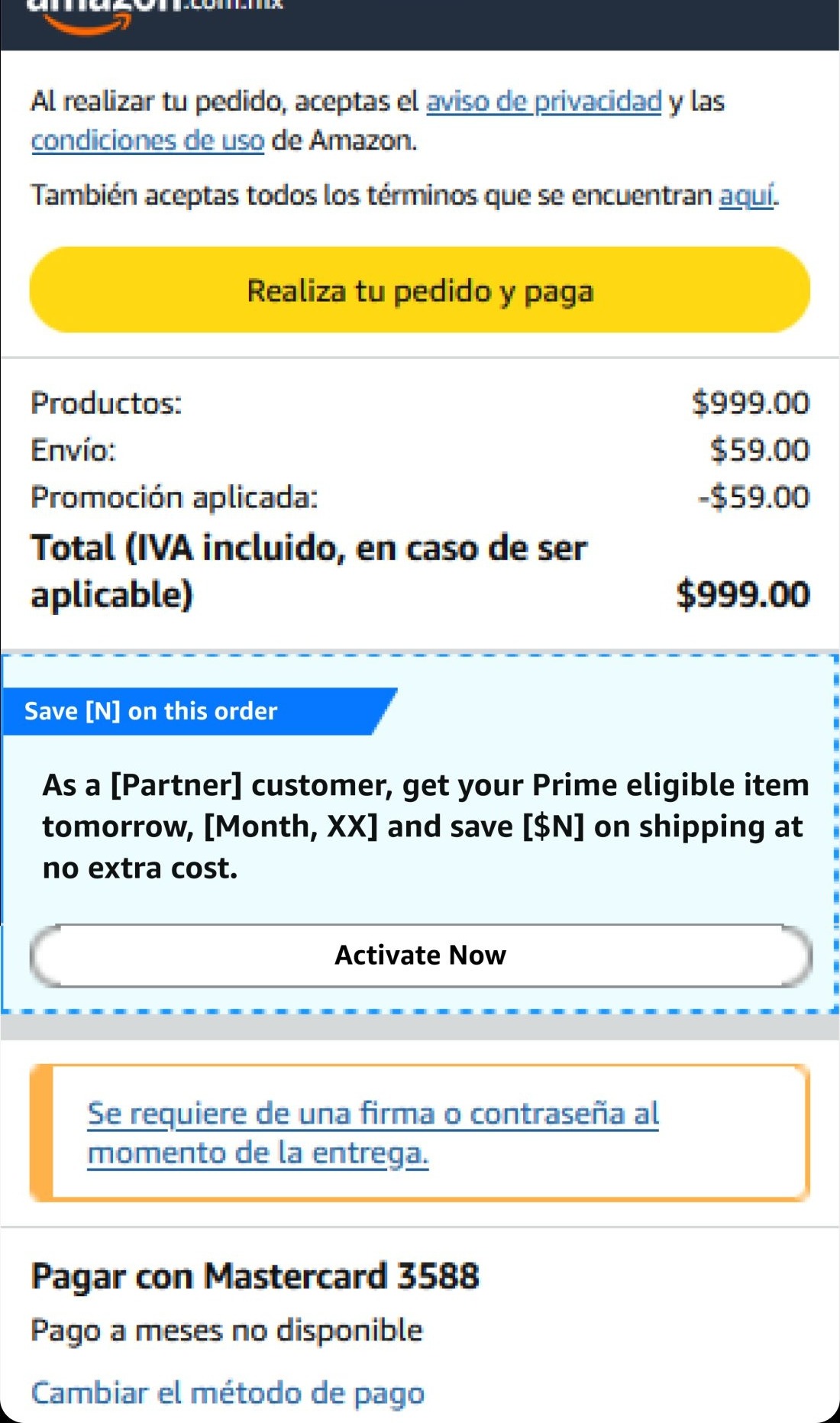 UPDP activation offer at checkout, Mexico