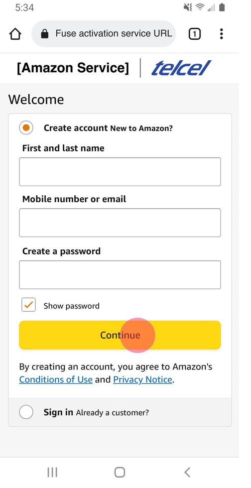 Amazon authentication portal — create account